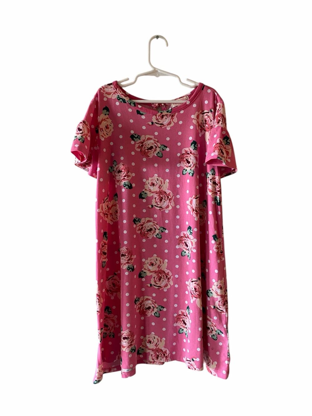 Poof Girl Pink Floral Polka Dot Summer Swing Dress- Size Girls Medium